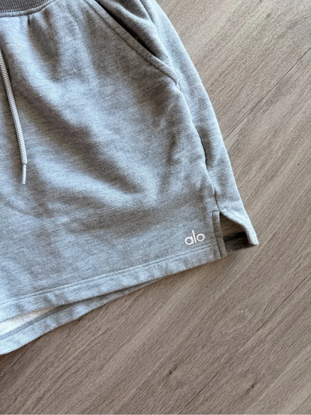 ALO Yoga Light Gray Terry Lounge Shorts with Drawstring